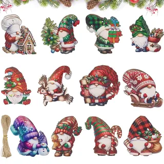 Weihnachtsanhänger Wichtel Set, 36 Stück Holzanhänger Weihnachten, Weihnachtswichtel, Weihnachtsbaumschmuck Holz, Christbaumschmuck Holz Anhänger, Weihnachtsdeko Anhänger, Weihnachten Deko Geschenk