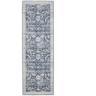 benuta Vintage-Läufer George waschbar 80x240 cm , Blau , Kunststoff , Vintage , Rechteckig , 80x240 cm , Oeko-Tex® Standard 100 , in verschiedenen Größen erhältlich, rutschfeste Unterfläche, waschbar , Teppiche und Böden, Teppiche, Teppichläufer, Läufer