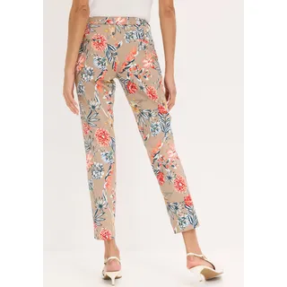 7/8-Hose BONPRIX, Damen, Gr. 48, N-Gr, braun (taupe geblümt), Obermaterial: 97% Baumwolle, 3% Elasthan, regular fit, Hosen 7/8-Hose, aus Baumwolle mit Elasthan, Regular Fit, femininer Stil