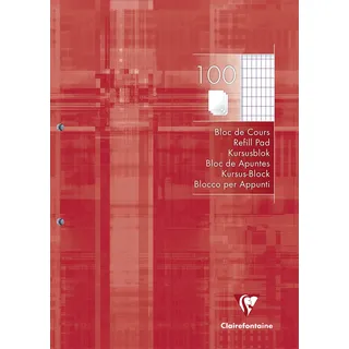 Clairefontaine 5813C Kursusblock (mit 100 Blatt,, rautiert mit Rand, DIN A4, 21 x 29,7 cm, ideal für die Schule) 1 Stück weiß