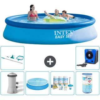 Intex runder aufblasbarer Easy Set-Schwimmpool – 396 x 84 cm – Blau – inklusive Pumpe Sonnensegel - Wartungspaket - Filter - Reinigungskit - Wärmepumpe