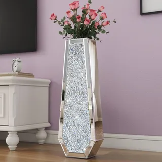 SHYFOY Bodenvase Groß 76 cm, Verspiegelte Vase aus Kristallglas, MDF-Struktur, Deko Bodenvase XXL für Wohnzimmer Esszimmer Schlafzimmer Home Flur Indoor Büro, Silber