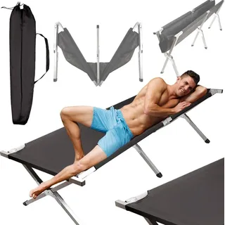 Feldbett 200cm Campingbett Liege Gästebett Reisebett Klappbett Campingliege - Schwarz