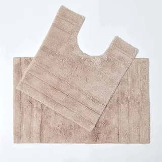 Homescapes 2-teiliges Badematten Set Spa Supreme bestehend aus Duschvorleger 50 x 80 cm und WC Vorleger 50 x 55 cm aus 100% Reiner Baumwolle beige