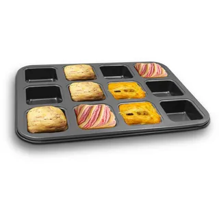 Gurlideo Antihaft Mini Kastenform für 12Kuchen Mini längliche Kuchenform Antihaft Minikuchenform Brownie Backform für Muffin Kuchen Brötchen Stahl, Grau