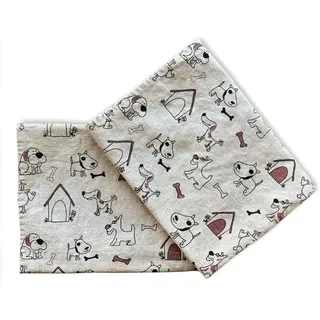 JOWOLLINA 2er-Set: Gourmet Geschirrtücher Küchenhandtücher Handtücher Tücher 44x68 cm Halbleinen Stonewashed Bedruckt (Happy Dog Natur)