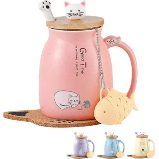 Süße Katzen-Tasse Keramik Becher Geschenk für Frauen 380ML Rosa