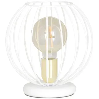 Tischlampe Weiß Metall rund 24 cm hoch Kugel Schirm E27 Retro Tischleuchte