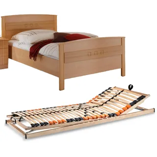 VAJA SET Seniorenbett Buche Nachbildung mit verstellbarem Lattenrost 100x200 - Braun