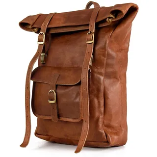 Berliner Bags Vintage Rucksack Leeds aus Leder, Fahrradrucksack mit Laptopfach für Damen und Herren (Braun M)