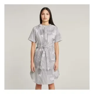 G-Star für Damen. D26157-D386-H066 Gegürtetes Kleid mit grauen Seitenschlitzen (S), Lässig, Baumwolle, Kurzarm