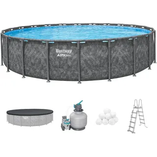 Bestway APX365 Winterfestes Frame Pool Set, Ø 671 x 132 cm, 40.377 Liter, Sandfilteranlage, Korrosionsbeständiger Stahlrahmen, ClickConnect System, Sicherheitsleiter, Abdeckplane, Filterbälle