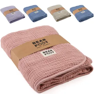 BEARFOOT Babydecke - Musselin Fleecedecke (Baumwolle, Fleece) flauschig weiche Kuscheldecke, Baby/Neugeborene/Kinder Geschenk Junge & Mädchen zur Geburt (Dusty Rose)