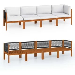 vidaXL 4-Sitzer-Gartensofa mit Kissen Holz Akazie & Seil - Creme