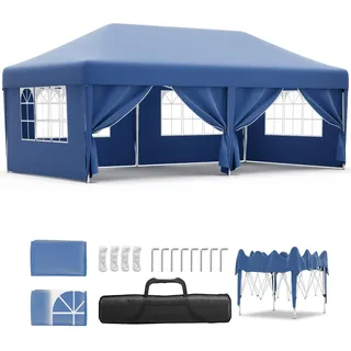 JUMMICO Pavillon 3x6 Wasserdicht Stabil Winterfest Höhe Verstellbar,Faltpavillon Partyzelt mit 6 Seitenwänden,Pavillion UV Schutz 50+,Gartenpavillon Faltzelt für Party,Hochzeit,Garten, Innenhof,Blau