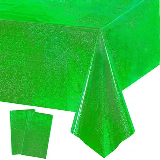 Party Tischdecke Grün Glitzer 2 Stück - Geburtstag Tischdecken Foil Plastik Einweg Party Deko für Craft Jurassic Dino Sommer Traktor Hawaii Aloha Lion Fußball Dschungel St Patrick's Day Party