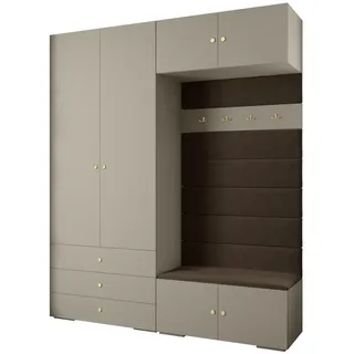 Abiks Möbel Garderoben-Set 236,7/200/47 , Kaschmir, Braun, Goldfarben , Metall , Nachbildung , 8 Fächer , 200x236.7x47 cm , Garderobe, Garderoben-Sets & Garderoben-Serien, Garderoben-Sets