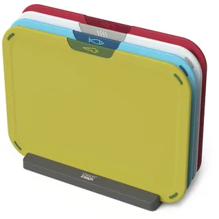 Joseph Joseph Duo Icon 4-teiliges, farbcodiertes Schneidebrett-Set mit Aufbewahrungsständer, Multicolour