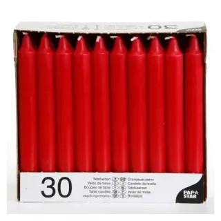 Papstar Tafelkerzen rot, Größe: 2,15 x 19,6 cm, 1 Karton = 4 Packungen à 30 Stück