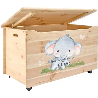 Pinus Spielzeugkiste personalisierbar 90x48x51 cm mit Deckel Rollen | Kiefernholz, Wunschname personalisiert, große Aufbewahrung, für Spielzeug Decken Erinnerungen, Kinderzimmer Geschenk Geburt