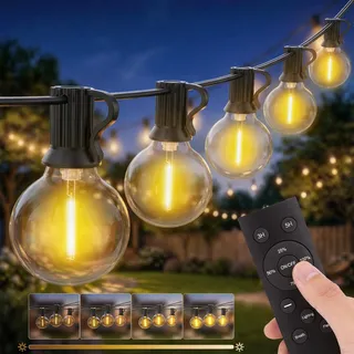 Lichterkette Außen Outdoor Storm LED - 30M G40 LED Lichterkette Outdoor 38+2 Glühbirnen IP44 Wasserdicht 8 Modi Warmweiß Lichterkette Gartendeko Aussen für Party Hochzeit Balkon Terrasse Pavillon