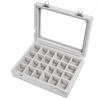 Meshela 24 Fächer Damen Schmuckkasten Schmuck Box Schmuckkoffer Schmuckständer Aufbewahrungsbox für Ringe Ohrringe Halskette