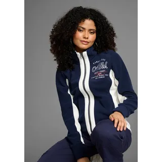 Fleecejacke KANGAROOS, Damen, Gr. 40/42, grau (marine, with weiß), Fleece, Obermaterial: 100% Polyester, bedruckt, bestickt, gemustert, kontrastfarbene Details, mehrfarbig, unifarben mit Farbeinsätzen, bequem hüftbedeckend, ohne Ausschnitt, eingesetzt Bündchen mit Daumenlöchern, Jacken Fleecejacke, für kalte Tage, schnelltrocknend, wärmend, figurbetonter Schnitt, Topseller