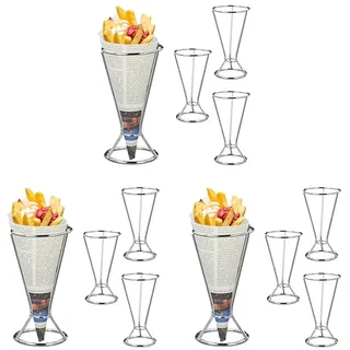 Relaxdays Pommeshalter, 4er Set Pommestütenhalter aus Edelstahl, HxD 16 x 9,5 cm, Spitztüten-Ständer für Pommes, Silber (Packung mit 3)