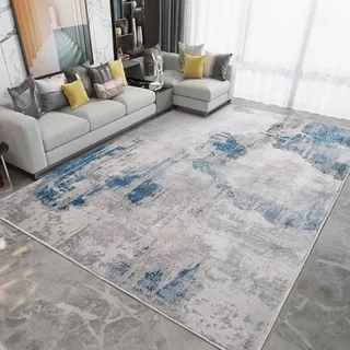 Fenisonavy Teppich Wohnzimmer Graue Blau Teppiche für Schlafzimmer Modern Abstrakter Teppiche Weich Kurzflor Rutschfester Teppich Wohnzimmer Raumdekor(See Blau/Grau/Beige, 160 x 200 cm)
