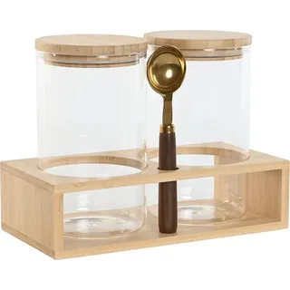 Set mit 2 Kanistern Home ESPRIT Gold natürlich Bambus Borosilikatglas 24 x 12 x 18,5 cm - Gold