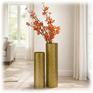 Leewadee Bodenvase Set (2 Stück) - große, hohe Metal Deko-Vasen in Gold, 60/47 cm - stilvolles Statement für Wohnzimmer, Schlafzimmer, Flur, Kamin & Büro - für Pampasgras & Kunstzweige