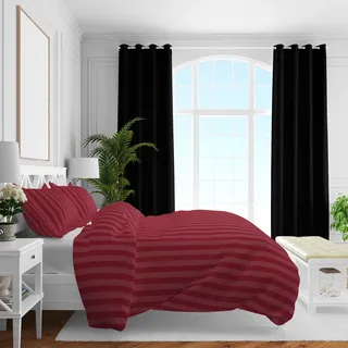 CASABEL Streifen Bettwäsche-Set aus Mako-Satin Bettbezüge Set mit Reißverschluss 100 % Baumwolle 2-teilig Bettbezug 155 x 220 cm und Kopfkissenbezüge 80 x 80 cm Bordeaux - bordeaux