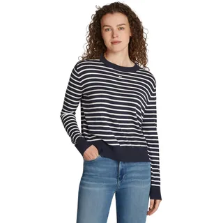 Tommy Jeans Damen Pullover Essential Crew Neck Rundhalsausschnitt, Mehrfarbig (Navy / White Stripe), XS