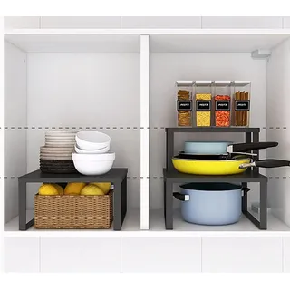 Küchenschrank Organizer - stapelbar - Küchenregal - Aufbewahrungsregal für Küche - Theke - Badezimmer - Make-up Organizer - schwarz