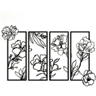 hocadon 4 Stück Wandbild Metall, Wanddeko Schwarz, Blume Minimalistische Wandkunst, Wandkunst für Wand Deko Wohnzimmer Schlafzimmer Büro Yogazimmer