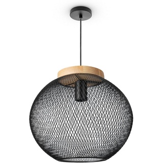 Paco Home Pendelleuchte Esszimmerlampe Korblampen Metall Hängelampe Küche Industrie E27 Pendelleuchte - Typ 1, Schwarz-Holz(Ø35cm)