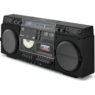 Medion P66538 Kassettenrecorder (Retro Ghettoblaster mit CD-Player, 80er, groß, USB, SD, CD, Kassetten MC, DAB+ Radio Teleskopantenne, Bluetooth, Kassettendeck, Aufnahmefunktion,