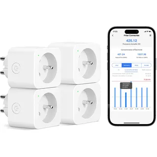 Meross Intelligente Steckdose (Typ E), 4 Stück, kompatibel mit Alexa und Google Home