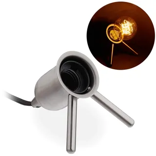 Relaxdays Tischlampe Glühbirne, modernes Design, Deko, langes Kabel, E27 Fassung, Tischleuchte Metall, 9 cm hoch, silber, 10032226, 9 x 10 x 12 cm