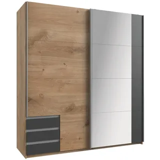 WIMEX Emden 180 x 198 x 64 cm Plankeneiche Nachbildung/graphit mit Spiegel und Schubladen