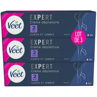 VEET Expert Enthaarungscreme, für hartnäckige Haare – Körper & Beine – Wirkt in 2 Minuten – 3 x 200 ml