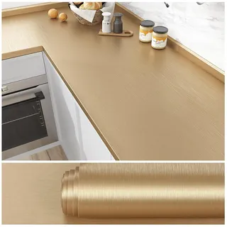 VEELIKE Dicke Gebürstete Goldene Edelstahl Tapete Selbstklebende Klebefolie Kühlschrank Haushaltsgeräte 40 cm x 300 cm Metallic Tapete Gold Bronze Arbeitsplatte Folie Küchentapete Abwaschbar
