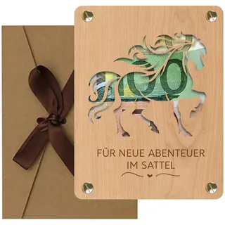 Pferde Mädchen Geschenk, Geldgeschenk Reiter aus Holz, 13x10cm Kreative Verpackung für Geld & Gutscheine, Spardose Pferd, Originelles Pferdegeschenk für Reitsport Fans, Geschenke für Pferdeliebhaber