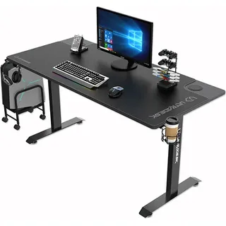 ULTRADESK MOMENTUM Gaming-Schreibtisch - Schwarz, 152,5x70 cm, 75,5 cm, mit XXL-Mauspad, Kopfhörerhalter, Getränkehalter, Telefon - Schwarz