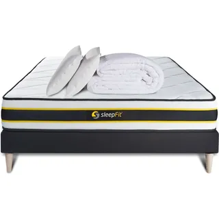 Komplettpaket Bett - Matratze 140x190 cm + Boxspringbett mit Lattenrost (im Set) + 2 Kopfkissen + Bettdecke - Flexy - Schwarz