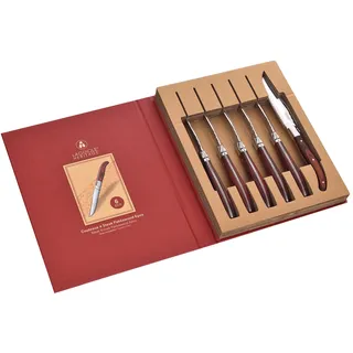LAGUIOLE HERITAGE Steakmesser Set 6-teilig – Edelstahl Steakmesser mit edlem Holzgriff – Handgefertigtes Laguiole Besteck in Geschenkbox – Premium Fleischmesser für Steak, Grill & BBQ