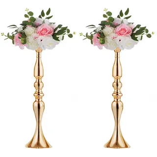 NUPTIO Gold Blumenständer Hochzeit Tischdeko: 2 Stück 50cm Hohe Metall Vase Goldene Kerzenständer für Hochzeitsdeko Geburtstag Party Tisch Tafelaufsatz Jahrestag Dekorationen