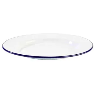 APS 40664 Teller "ENAMELWARE", Ø 20 cm, Höhe 2 cm, emailliertes Stahlblech, weiß mit blauem Rand