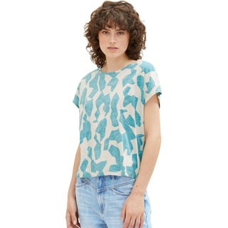 TOM TAILOR Damen 1036891 T-Shirt mit Print, 32146-Petrol Big Abstract Design, XXL