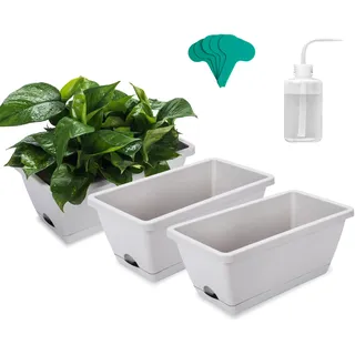 35cm 3er-Set Blumenkasten mit Untersetzer Rechteckiger Pflanzentopf aus Kunststoff Blumentopf Pflanzgefäß Kräutertopf Rechteck für Küche Balkon Fensterbank Gemüse Sukkulenten Dekorativer Window Box